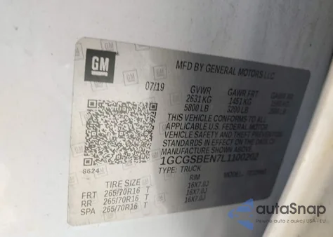 2020 Chevrolet Colorado 2Wd Short Box Wt from USA, damaged, VIN 1GCGSBEN7L1100202